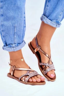 Sandały Damskie Płaskie Champagne Barski Lomba