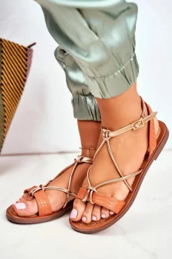 Sandały Damskie Płaskie Pomarańczowe Alison