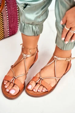 Sandały Damskie Płaskie Pomarańczowe Alison