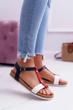 Sandały Damskie Płaskie Profilowane 8SD35-0306 Kolorowe Dubi