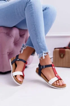 Sandały Damskie Płaskie Profilowane 8SD35-0306 Kolorowe Dubi