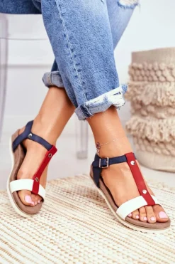 Sandały Damskie Płaskie Profilowane 8SD35-0306 Granatowe Dubi