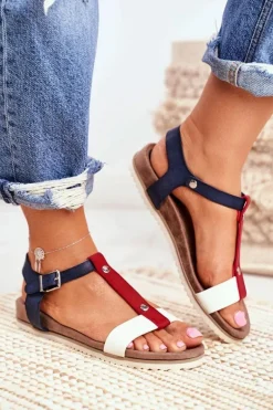 Sandały Damskie Płaskie Profilowane 8SD35-0306 Granatowe Dubi