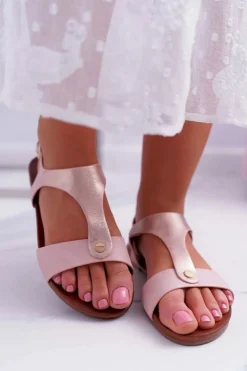 Sandały Damskie Płaskie Różowe Verner