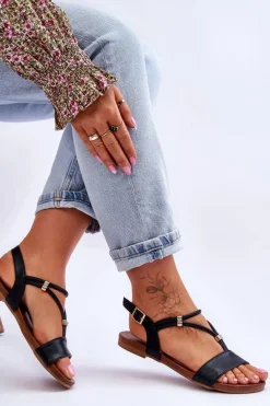 Sandały Damskie Płaskie S.Barski KV-541-120 Czarne