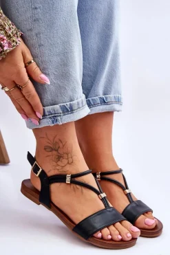 Sandały Damskie Płaskie S.Barski KV-541-120 Czarne