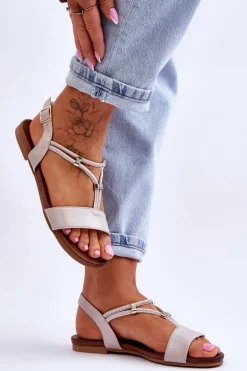 Sandały Damskie Płaskie S.Barski KV-541-120 Złote