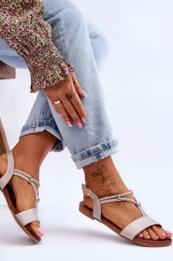 Sandały Damskie Płaskie S.Barski KV-541-120 Złote