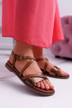 Sandały Damskie Płaskie Sergio Leone SK019 Camel Dariana