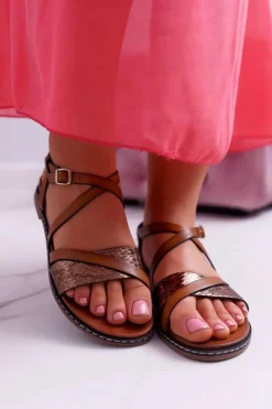 Sandały Damskie Płaskie Sergio Leone SK019 Camel Dariana