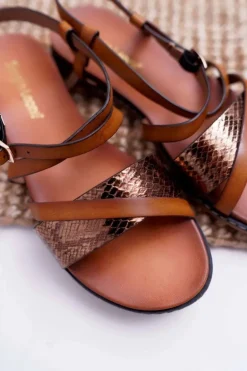 Sandały Damskie Płaskie Sergio Leone SK019 Camel Dariana