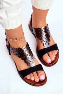 Sandały Damskie Płaskie Sergio Leone Czarne SK035