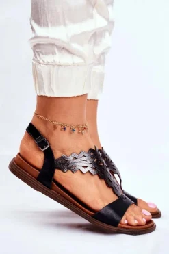 Sandały Damskie Płaskie Sergio Leone Czarne SK035