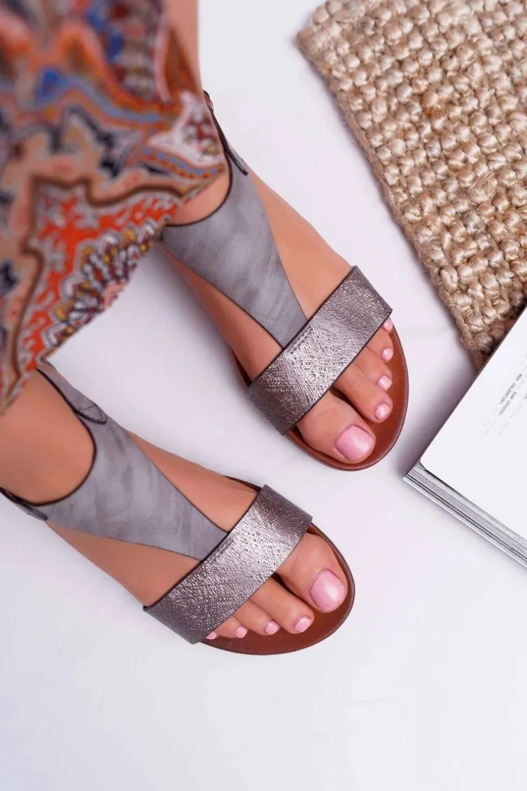 Sandały Damskie Płaskie Sergio Leone SK020 Szare Magra