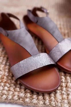 Sandały Damskie Płaskie Sergio Leone SK020 Szare Magra