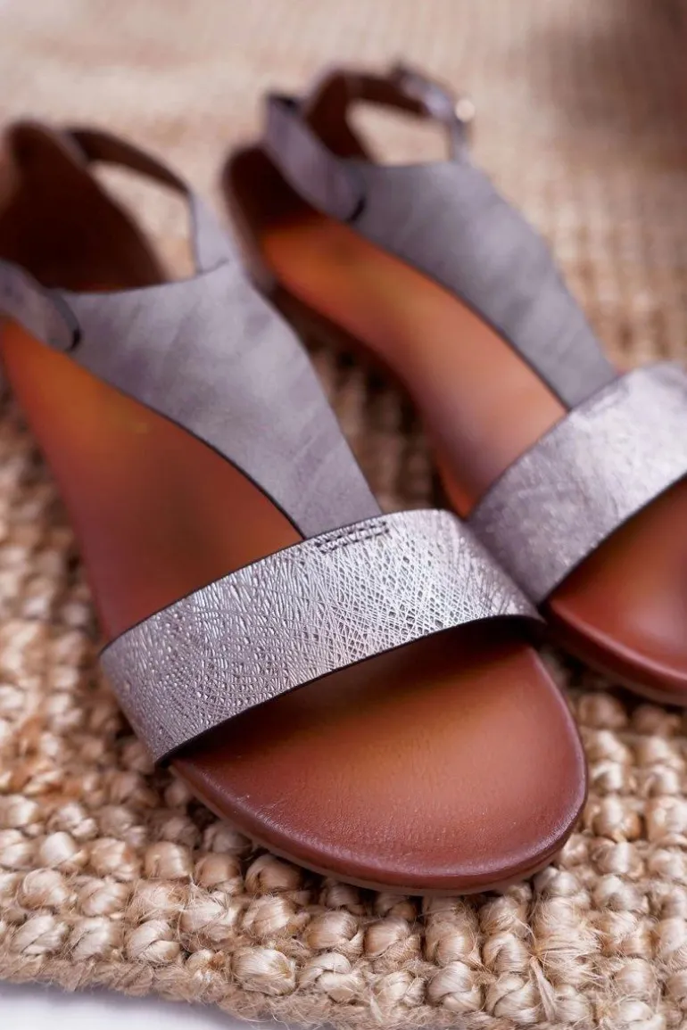 Sandały Damskie Płaskie Sergio Leone SK020 Szare Magra