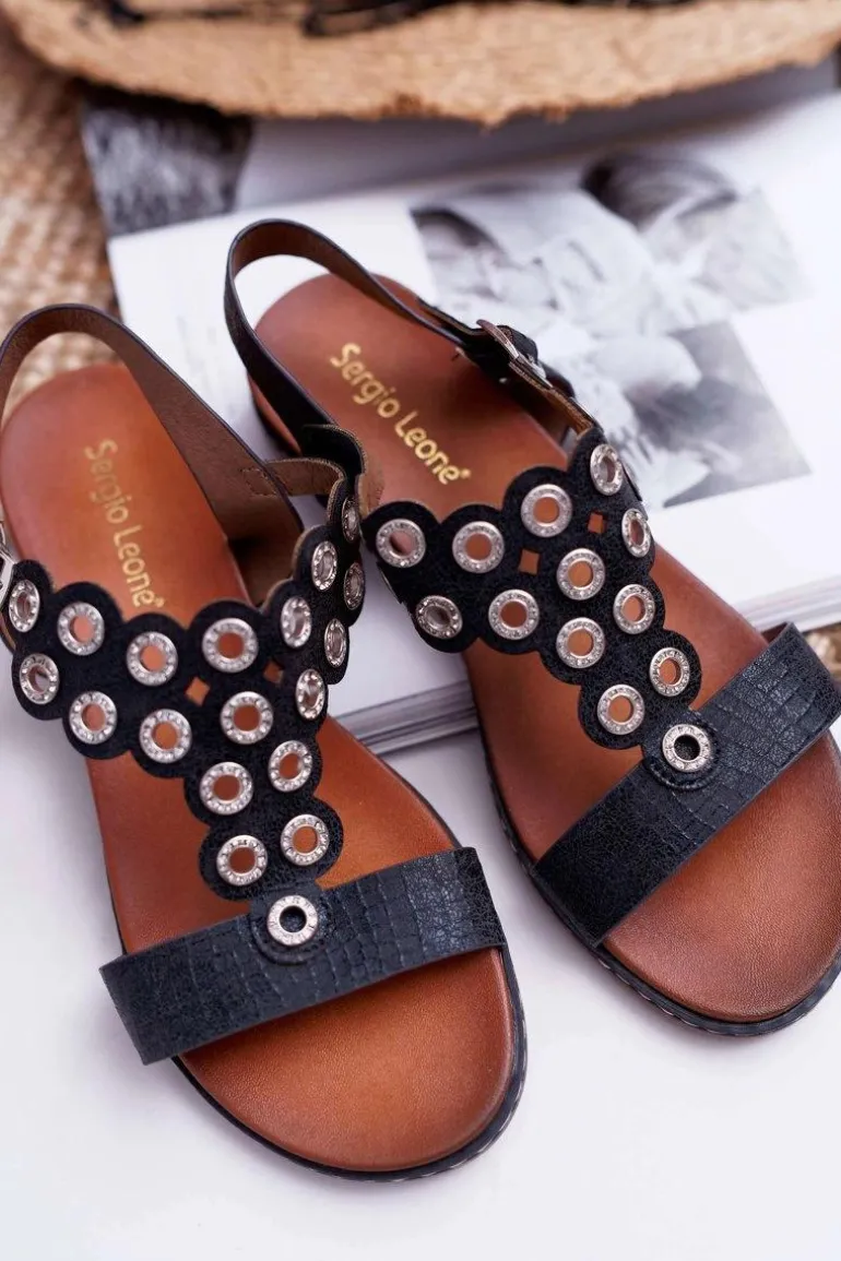 Sandały Damskie Płaskie Sergio Leone SK012 Czarne Livian