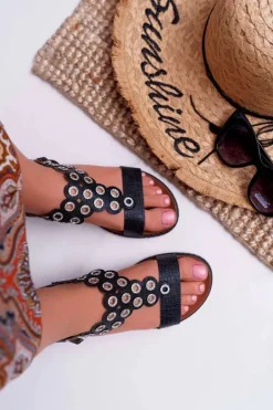 Sandały Damskie Płaskie Sergio Leone SK012 Czarne Livian