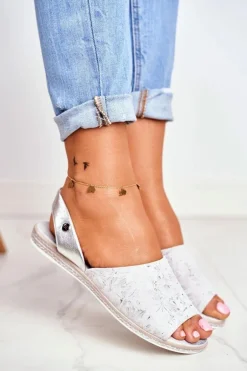 Sandały Damskie Płaskie Sergio Leone Srebrne SK030