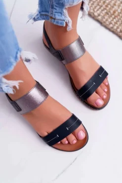 Sandały Damskie Płaskie Sergio Leone SK014 Czarne Agrina