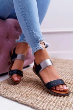 Sandały Damskie Płaskie Sergio Leone SK014 Czarne Agrina