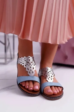 Sandały Damskie Płaskie Sergio Leone SK011 Niebieskie Lirielle