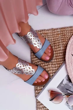 Sandały Damskie Płaskie Sergio Leone SK011 Niebieskie Lirielle