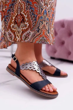 Sandały Damskie Płaskie Sergio Leone SK011 Czarne Lirielle