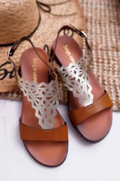 Sandały Damskie Płaskie Sergio Leone SK011 Camel Lirielle