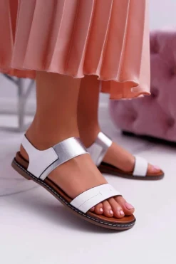 Sandały Damskie Płaskie Sergio Leone SK014 Białe Agrina