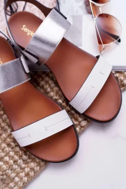 Sandały Damskie Płaskie Sergio Leone SK014 Białe Agrina