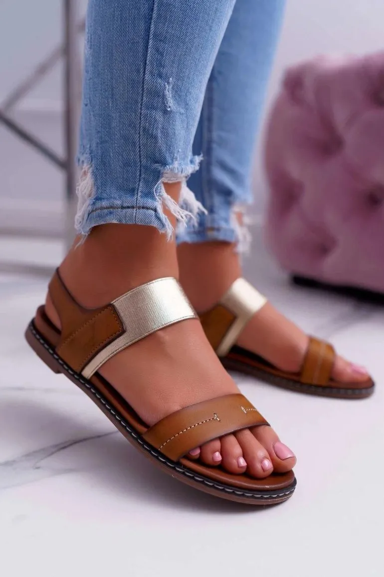 Sandały Damskie Płaskie Sergio Leone SK014 Camel Agrina