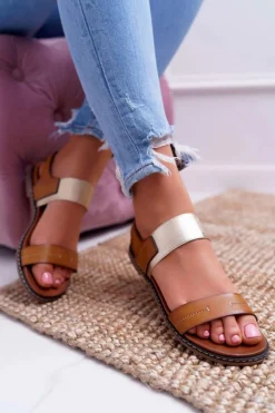 Sandały Damskie Płaskie Sergio Leone SK014 Camel Agrina