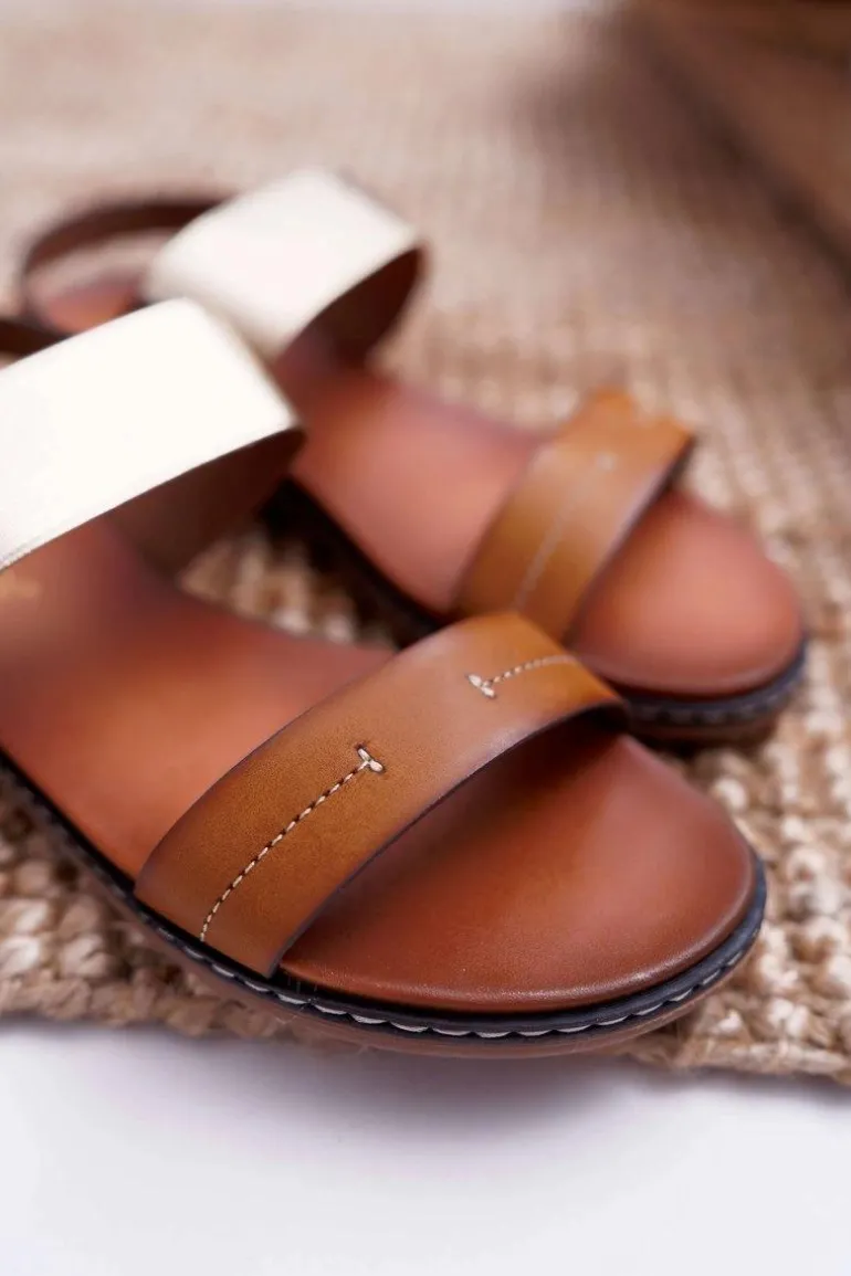 Sandały Damskie Płaskie Sergio Leone SK014 Camel Agrina