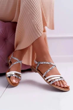 Sandały Damskie Płaskie Skóra Węża Białe Dahira