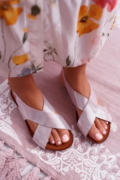 Sandały Damskie Płaskie Skórzane Laura Messi Różowe 1960