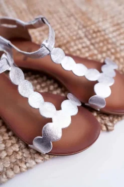 Sandały Damskie Płaskie Skórzane Srebrne Nicole 2403 Melbourne