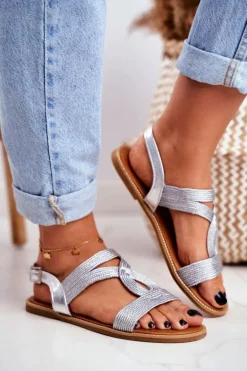 Sandały Damskie Płaskie Srebrne Rachel