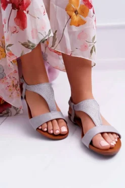 Sandały Damskie Płaskie Szare Sorsano