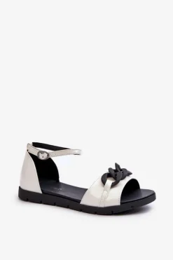 Sandały Damskie Płaskie Z Łańcuchem Vinceza 17320 Białe