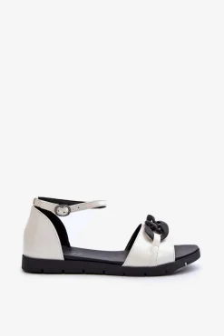 Sandały Damskie Płaskie Z Łańcuchem Vinceza 17320 Białe