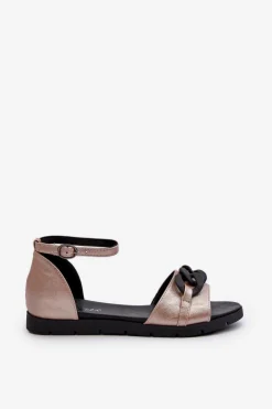 Sandały Damskie Płaskie Z Łańcuchem Vinceza 17320 Złote