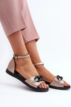 Sandały Damskie Płaskie Z Łańcuchem Vinceza 17320 Złote