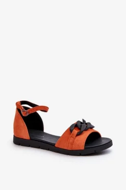 Sandały Damskie Płaskie Z Łańcuchem Vinceza 17320 Pomarańczowe
