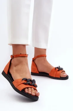Sandały Damskie Płaskie Z Łańcuchem Vinceza 17320 Pomarańczowe
