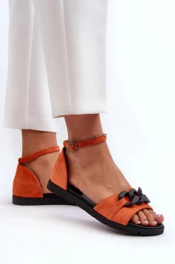 Sandały Damskie Płaskie Z Łańcuchem Vinceza 17320 Pomarańczowe