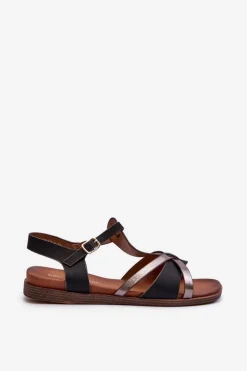 Sandały Damskie Płaskie Z Eko Skóry Sergio Leone SK071H Czarne