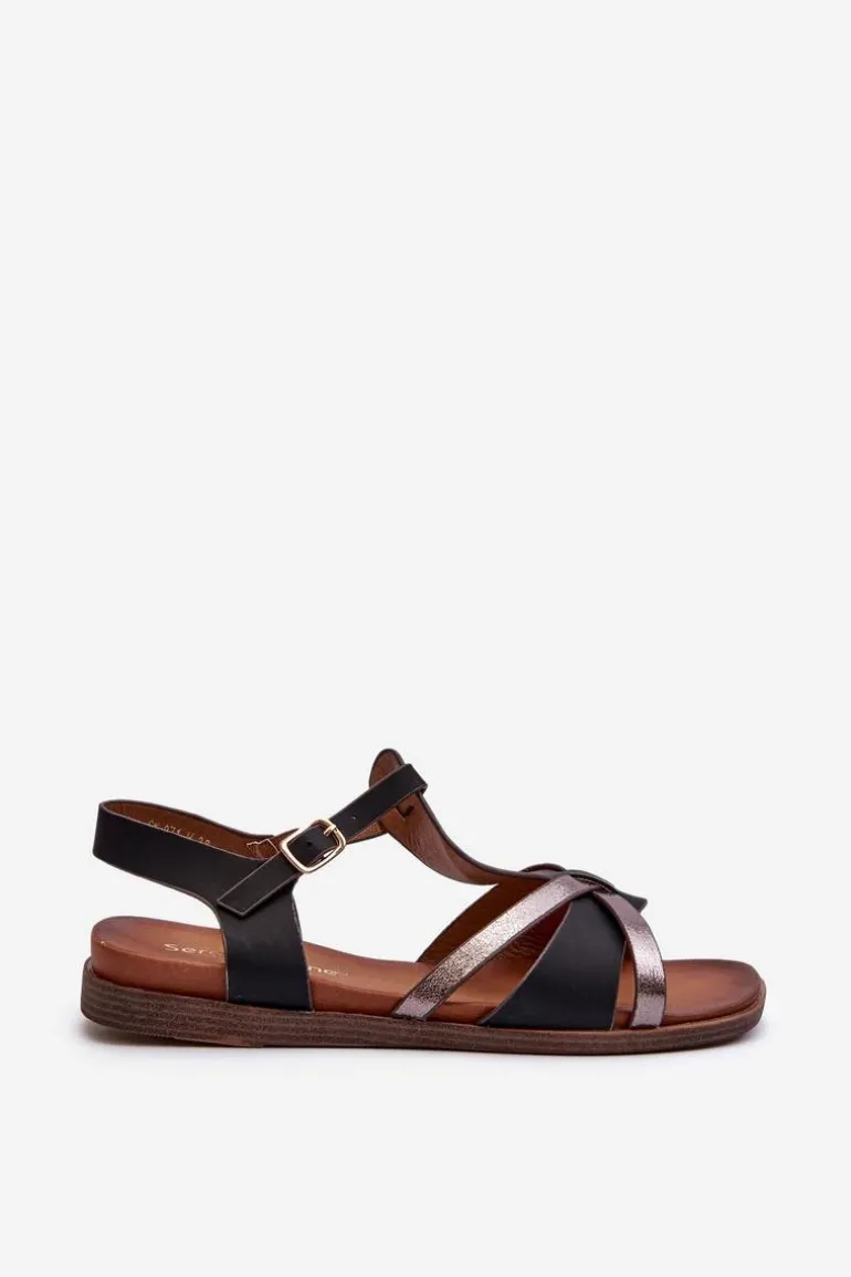 Sandały Damskie Płaskie Z Eko Skóry Sergio Leone SK071H Czarne