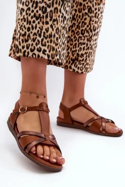 Sandały Damskie Płaskie Z Eko Skóry Sergio Leone SK071H Brązowe