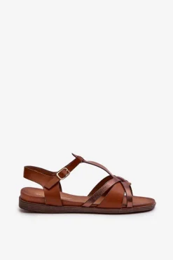 Sandały Damskie Płaskie Z Eko Skóry Sergio Leone SK071H Brązowe